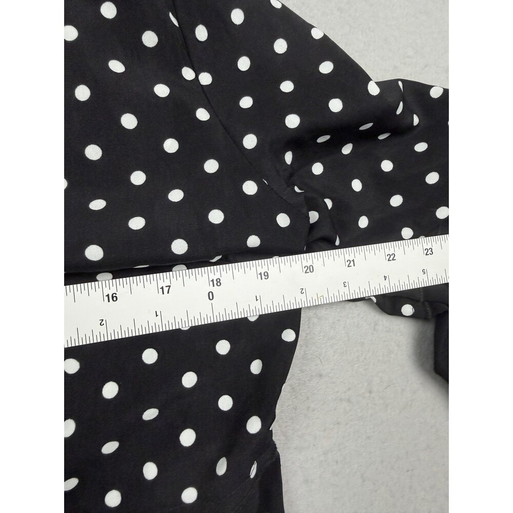 Caleooa Mixed Print Tunic Blouse Sz PL Black White Polka Dot Plaid Tiered Ruffle - Picture 11 of 11